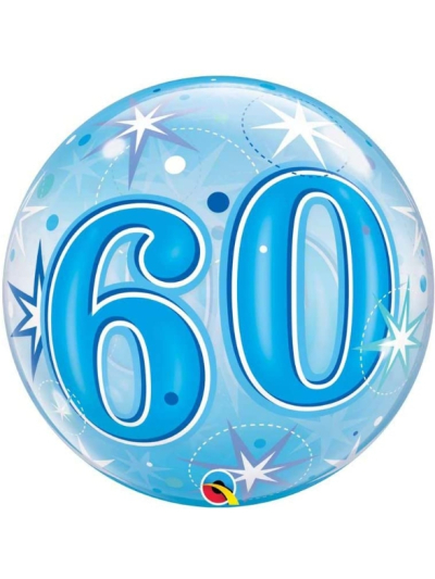 QUALATEX 22" BLUE STARBURST NUMBER 60 BUBBLE BALLOON