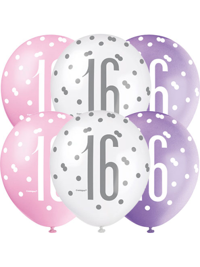 GLITZ 12" PINK AGE 16 ASSORTED BALLOONS