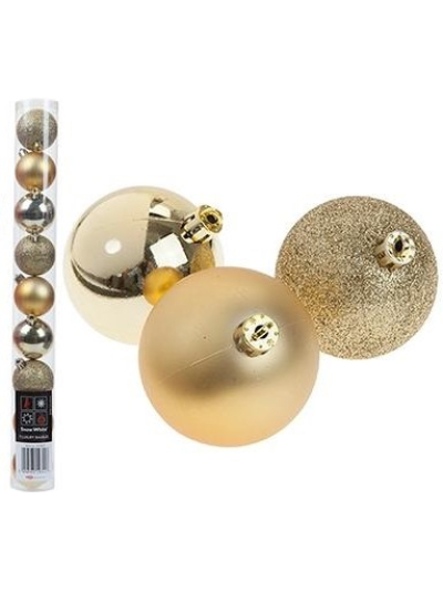SET OF 8 5CM GOLD BAUBLES IN PVC TUBE