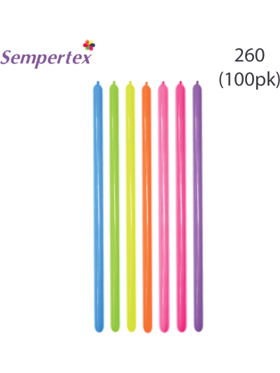 SEMPERTEX 260S NEON ASSORTED BALLOONS PK100