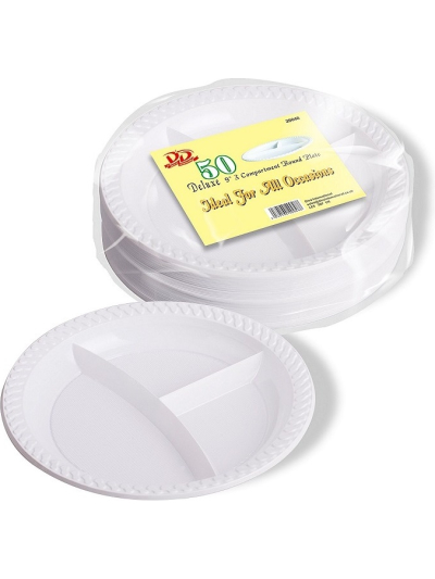 DD 9" 3 COMP ROUND PLASTIC PLATES 50PC