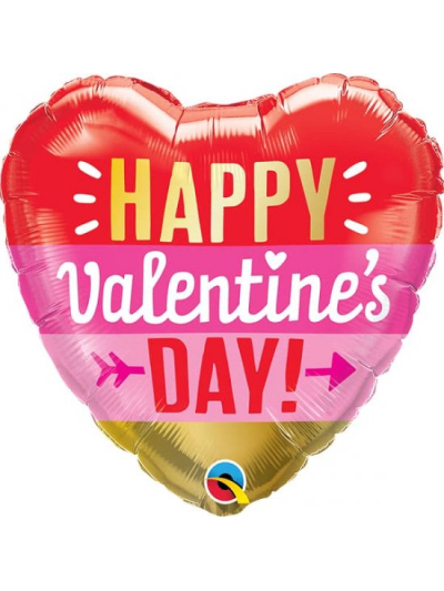QUALATEX 18" "HAPPY VALENTINES DAY" ARROW STRIPES MICROFOIL BALLOON