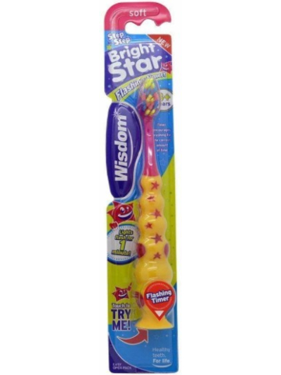 WISDOM BRIGHT STAR FALSHING TIMER SOFT TOOTHBRUSH  FOR 3+ YEAR