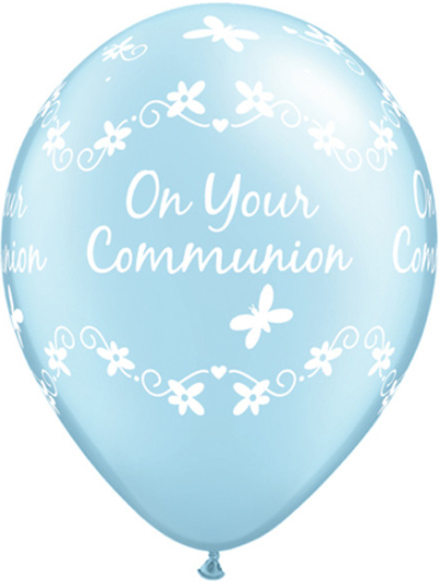 QUALATEX 11" COMMUNION BUTTERFLIES PEARL LIGHT BLUE BALLOON