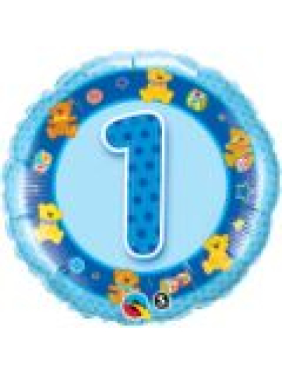 QUALATEX 18″ BLUE TEDDIES BIRTHDAY FOIL NUMBER 1 BALLOON