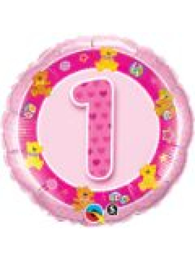 QUALATEX 18″ PINK TEDDIES BIRTHDAY FOIL NUMBER 1 BALLOON