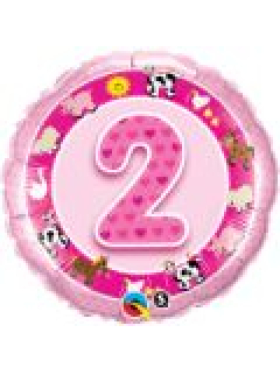 QUALATEX 18″ PINK FARM ANIMALS BIRTHDAY FOIL NUMBER 2 BALLOON
