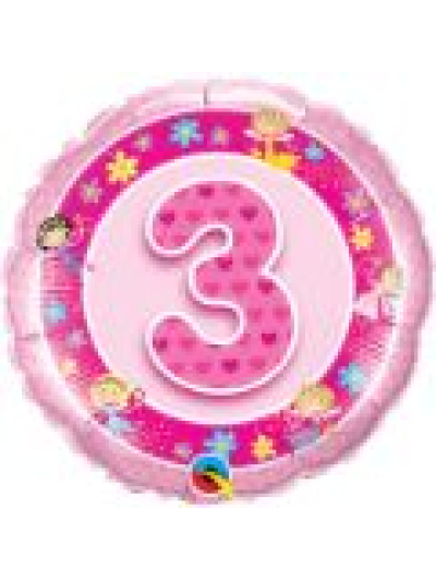 QUALATEX 18″ PINK FAIRIES BIRTHDAY FOIL NUMBER 3 BALLOON