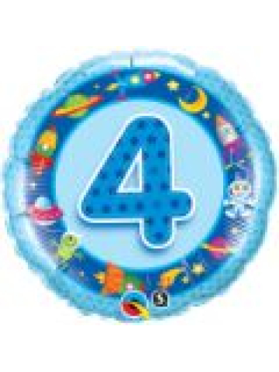 QUALATEX 18″ BLUE SPACESHIPS & ALIENS BIRTHDAY FOIL NUMBER 4 BALLOON