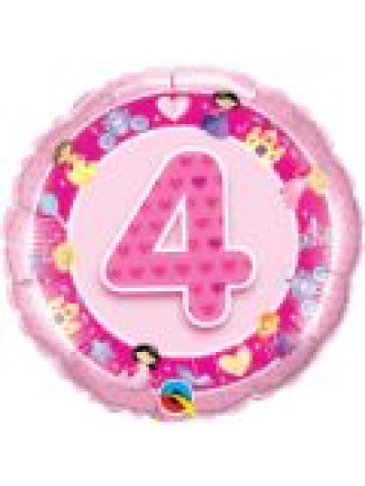 QUALATEX 18″ PINK  PRINCESS  BIRTHDAY FOIL NUMBER 4 BALLOON