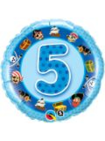 QUALATEX 18" BLUE PIRATES BIRTHDAY FOIL NUMBER 5 BALLOON