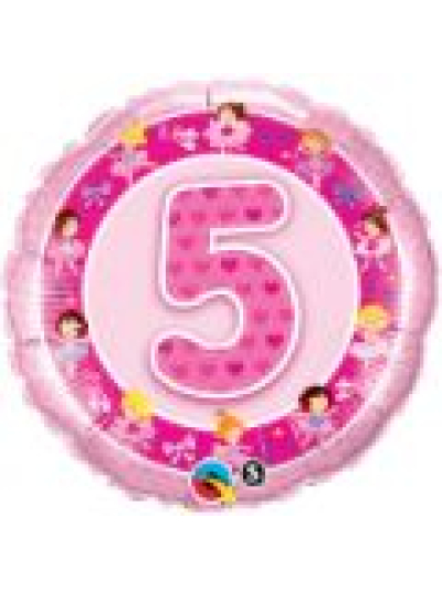 QUALATEX 18″ PINK  BALLERINAS BIRTHDAY FOIL NUMBER 5 BALLOON