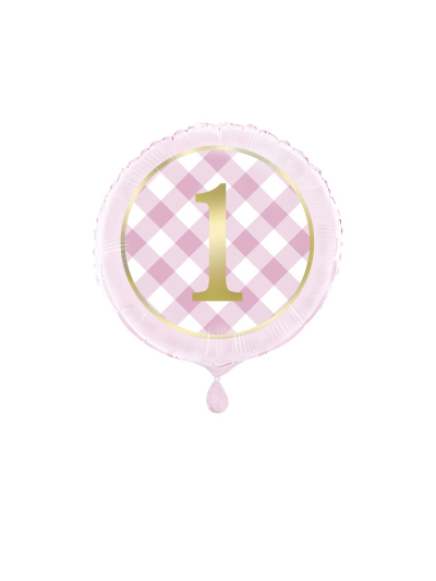 UNIQUE 18" PINK GINGHAM 1ST BIRTHDAY FOIL BALLOON
