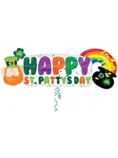 ANAGRAM 42"X15" HAPPY ST PATTY'S DAY POT OF GOLD BANNER SUPERSHAPE FOIL BALLOON