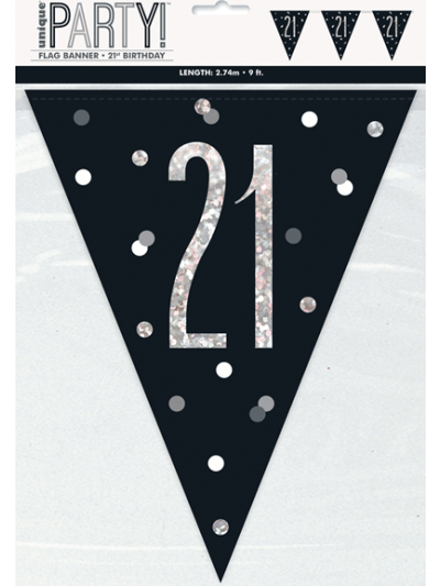 BLACK GLITZ 21ST FLAG BANNER 9FT
