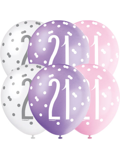 GLITZ 12" PINK AGE 21 ASSORTED BALLOONS