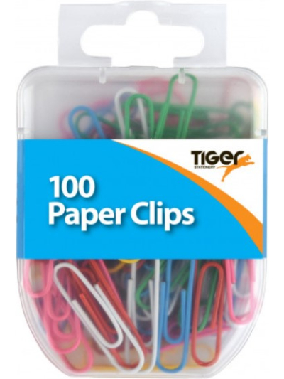 TIGER ESSENTIAL 100 PAPER CLIPS COLOURED