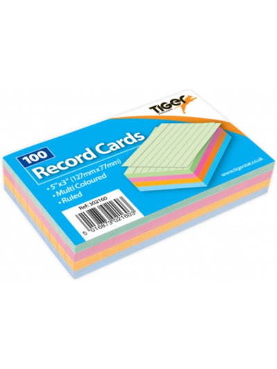 RECORD CARDS RULED COLOURED 5X3 100SH