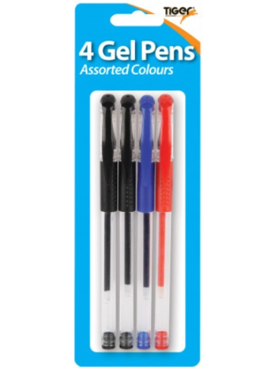 TIGER GEL PENS ASSORTED COLOURS PK 4