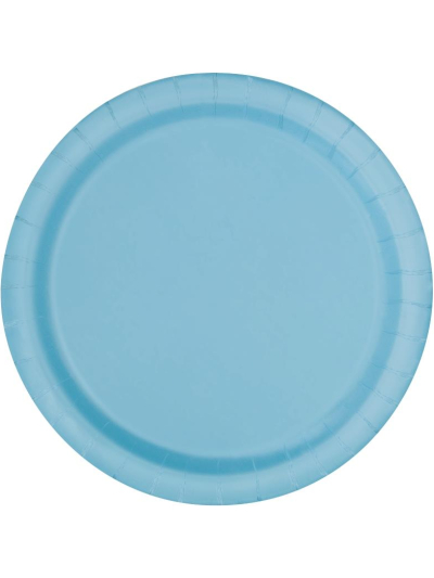 UNIQUE 9" POWDER BLUE DISPOSABLE ROUND PLATES PK16
