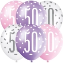GLITZ 12" PINK AGE 50 ASSORTED BALLOONS PK6