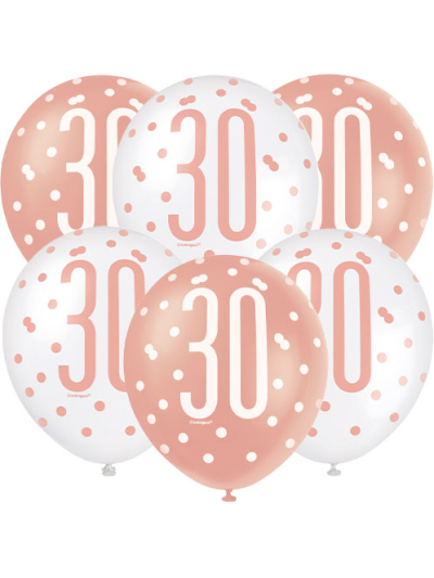 GLITZ 12" ROSE GOLD AGE 30 ASSORTED BALLOONS