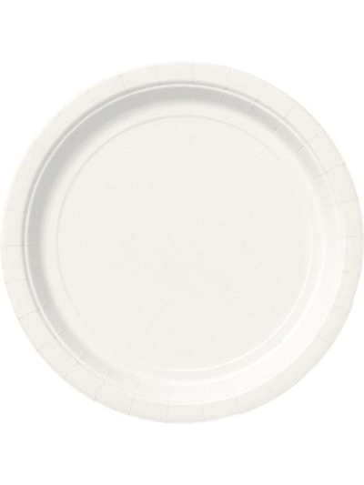 UNIQUE 9" BRIGHT WHITE DISPOSABLE ROUND PLATES PK16