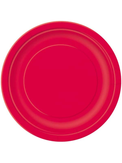 UNIQUE 9" RUBY RED DISPOSABLE ROUND PLATES PK16