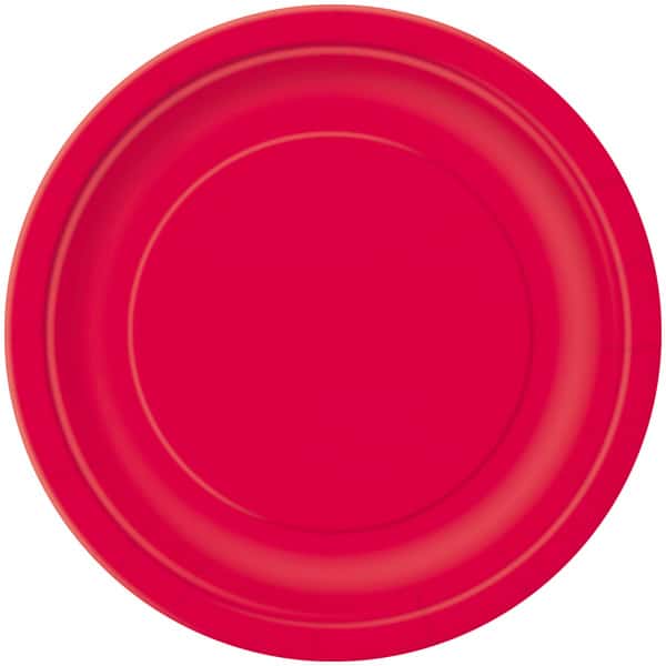 UNIQUE 9" RUBY RED DISPOSABLE ROUND PLATES PK16