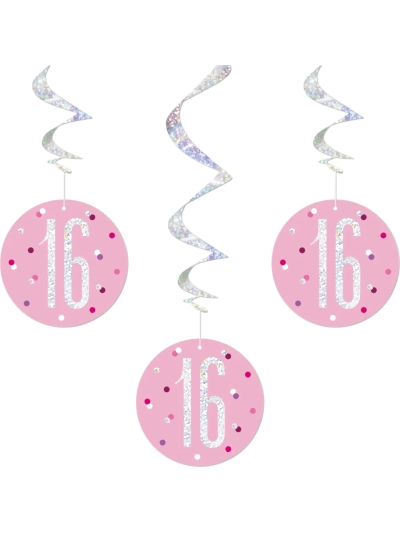 UNIQUE GLITZ 32″ PINK 16TH HANGING SWIRL