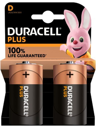 DURACELL PLUS D BATTERIES PK2