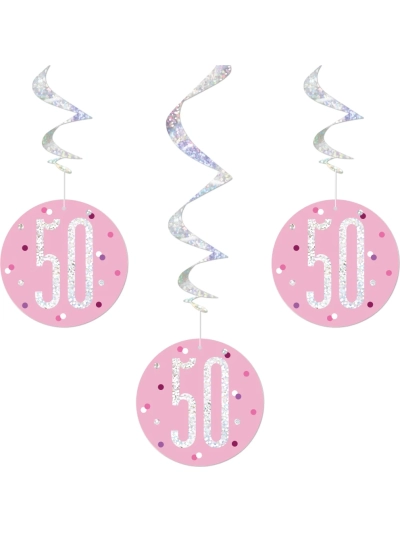 UNIQUE GLITZ 32″ PINK 50TH HANGING SWIRL