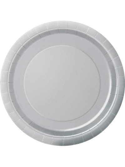 UNIQUE 9" SILVER DISPOSABLE ROUND PLATES PK16