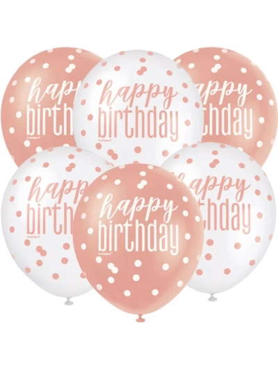 GLITZ 12" ROSE GOLD HAPPY BIRTHDAY ASSORTED BALLOONS