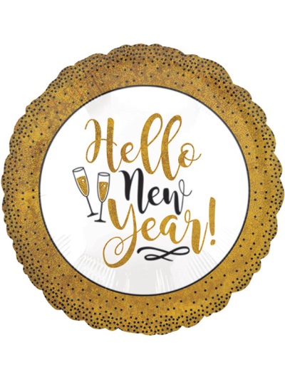ANAGRAM 18" GOLD GLITTER HELLO NEW YEAR FOIL BALLOON