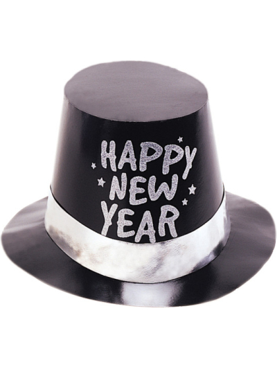UNIQUE NEW YEAR'S FOIL GLITTER TOP HAT - BLACK