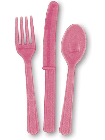 UNIQUE 18 ASST HOT PINK CUTLERY