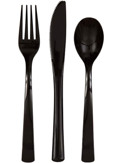 UNIQUE ASST MIDNIGHT BLACK CUTLERY 18PC