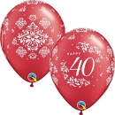QUALATEX 11" ROUND 40TH ANNIVERSARY DAMASK BALLOONS