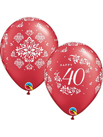 QUALATEX 11" ROUND 40TH ANNIVERSARY DAMASK BALLOONS