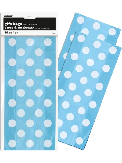 UNIQUE 20 POWDER BLUE DOT CELLO BAGS