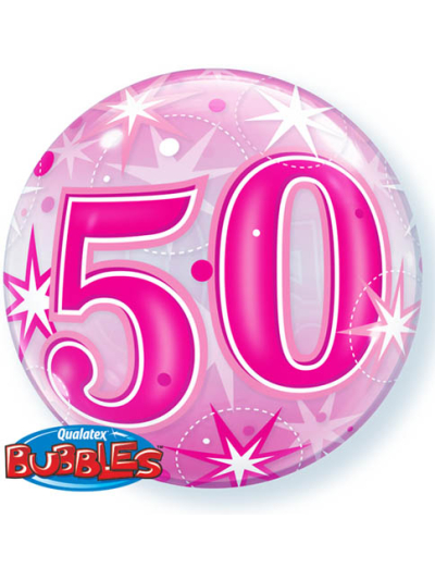 QUALATEX 22″ PINK STARBURST NUMBER 50 BUBBLE BALLOON