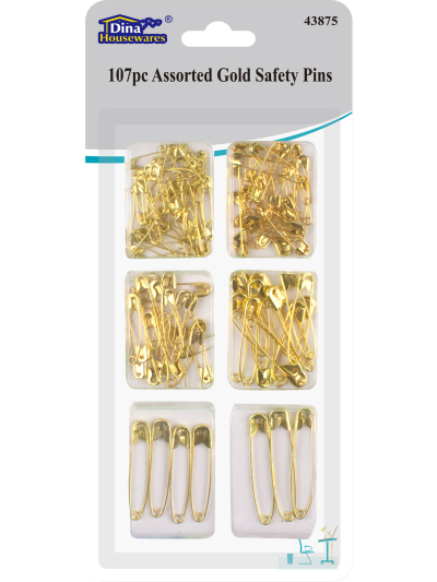 107PC ASSORTED GOLD SAFETY PINS