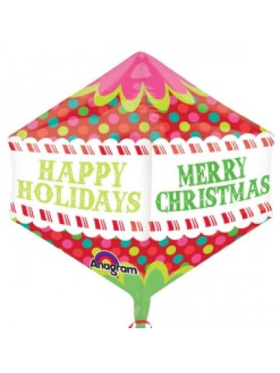 ANAGRAM ULTRASHAPE ANGLEZ 15"X17" "HAPPY HOLIDAYS MERRY CHRISTMAS " FOIL BALLOON