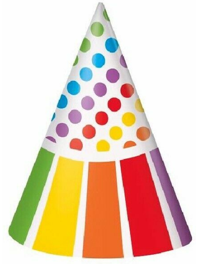UNIQUE RAINBOW BDAY PARTY HATS PK8