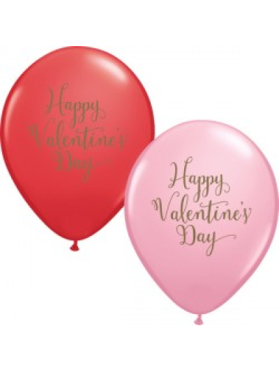 QUALATEX 11" ROUND "HAPPY VALENTINE'S DAY " SCRIPTED PINK AND RED BALLOONS PK 24