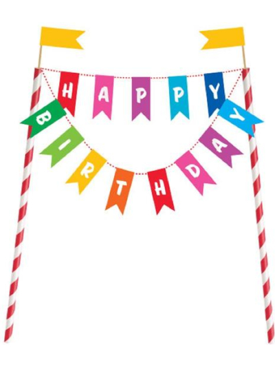 UNIQUE RAINBOW BDAY BUNTING CAKE TOPPER