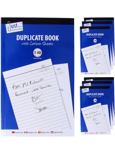 JUST STATIONERY DUPLICATE BOOK 1-80 NUMBERED PAGES PACK OF 12 BOOKS