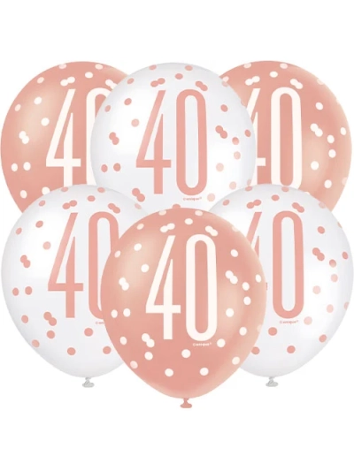 GLITZ 12" ROSE GOLD AGE 40 ASSORTED BALLOONS PK6