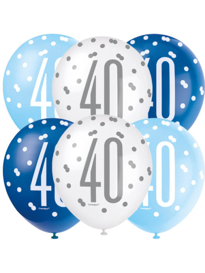 GLITZ 12" BLUE AGE 40 ASSORTED BALLOONS PK6